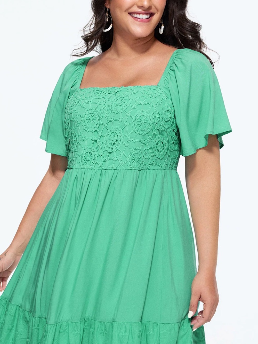 BloomChic Turquoise Crochet Bodice Midi Dress
